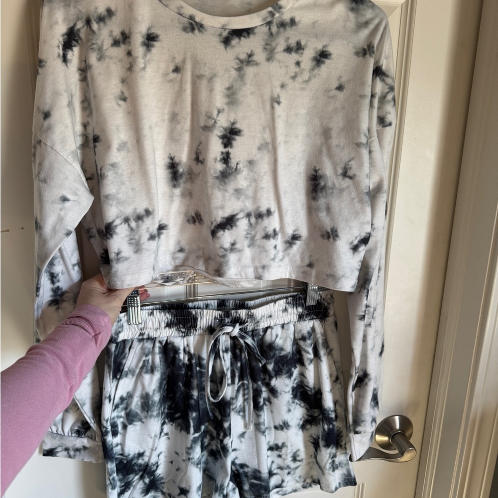 Tie-Dye Long Sleeve Crop Top and Shorts Set